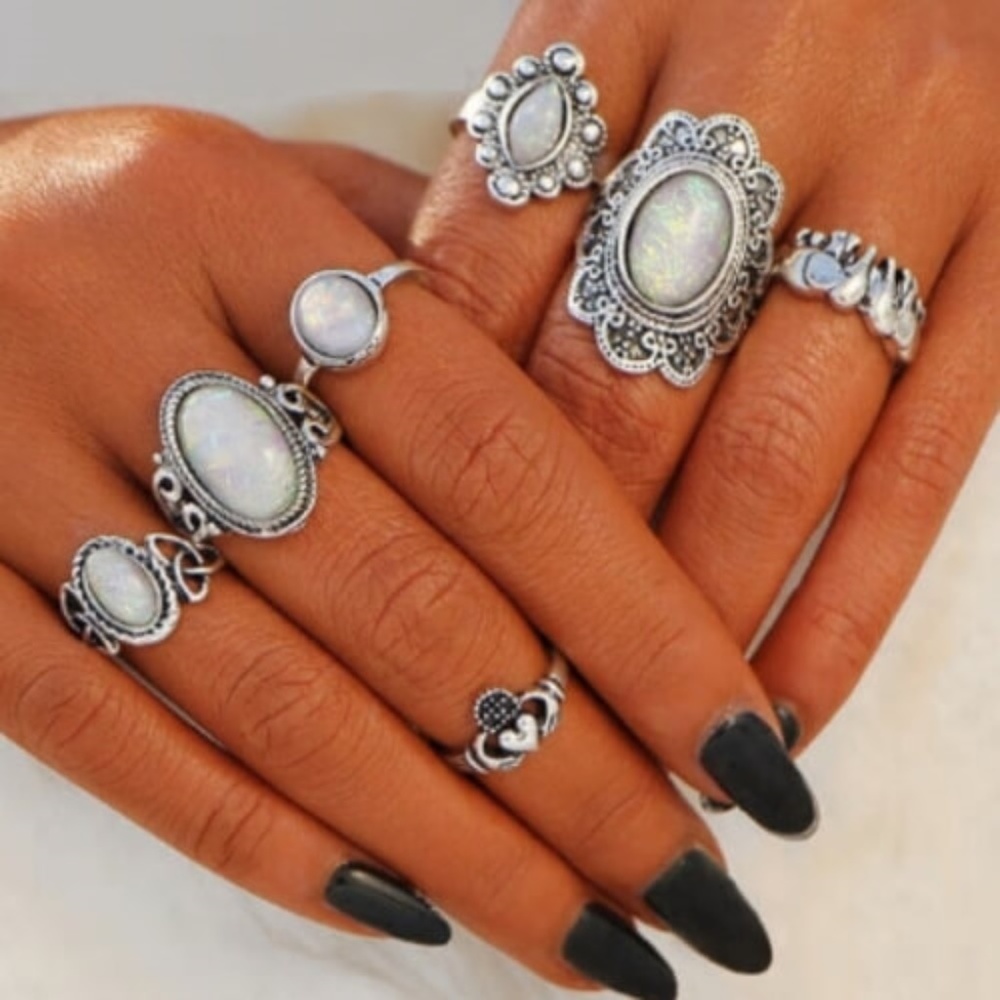 Bohemian Ring Set Antique Silver Tone